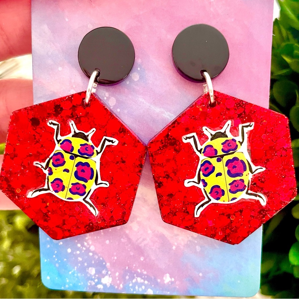 Acrylic Beetle Earrings